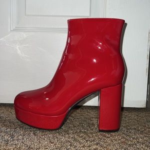 Glossy Bright Red 4inch Heel Boots, Size 6